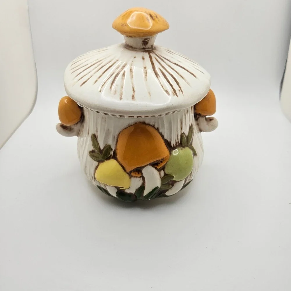 Vintage 1970's Arnel's Mushroom Jam Pot Sugar Bowl Ceramic Woodland Kitchen‎ Jar